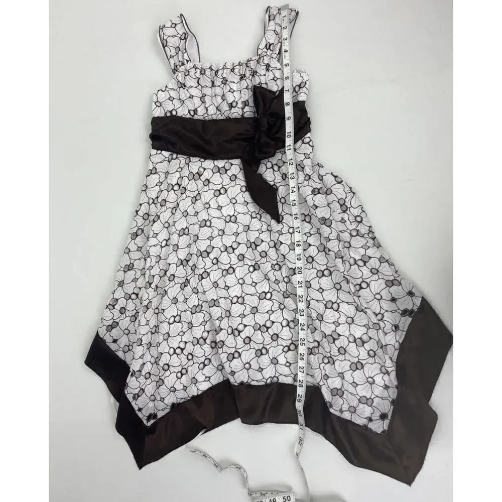 2004 My Michelle Girls Handkerchief Hemline Dress Brown - Girls Size 10